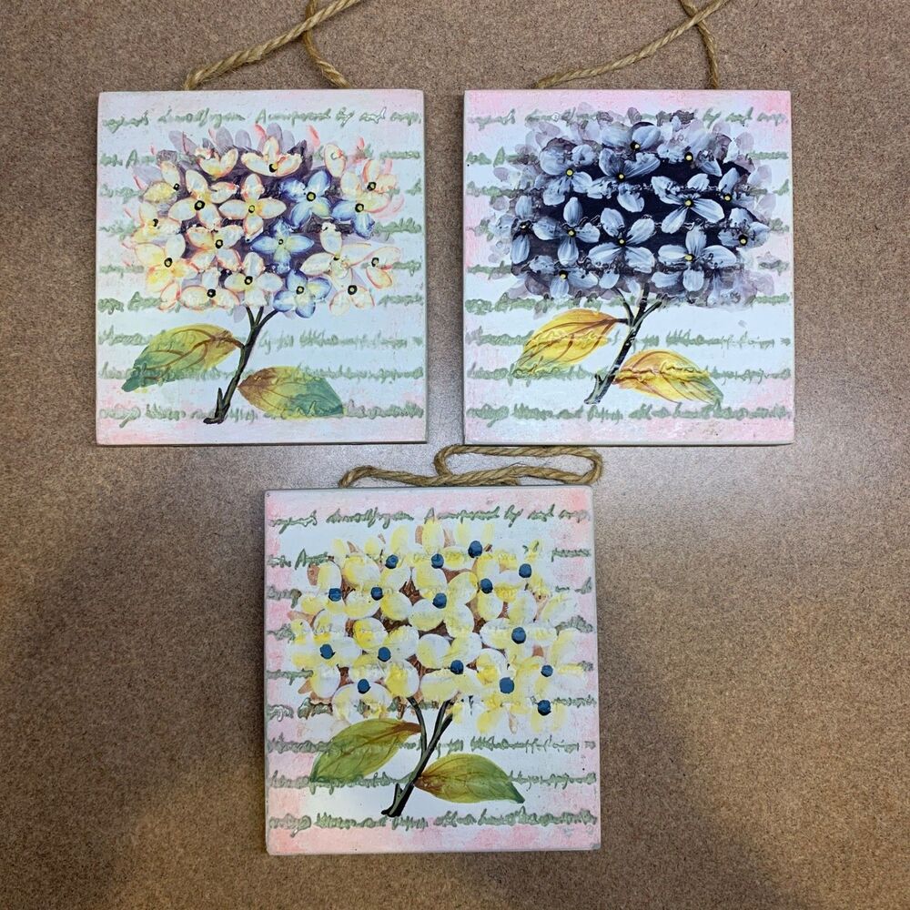 Vintage Home Interiors Textured Floral Wall Tiles 3 Hanging Art3 5 x 4.75 in.